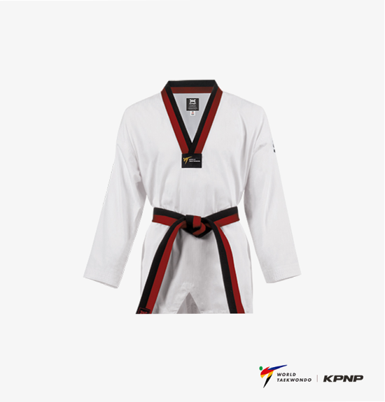 KPNP 'Poom' Taekwondo Dobok Uniform - Premium White/Black with Red Accents KPNP 'Poom' Taekwondo Dobok Uniform - Premium White/Black with Red Accents