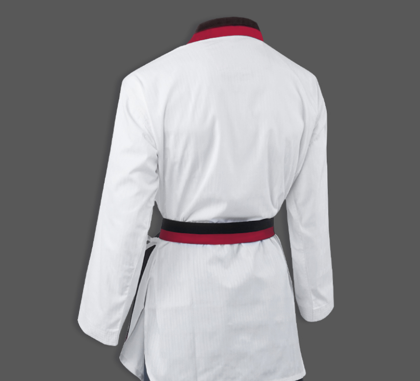 KPNP 'Poom' Taekwondo Dobok Uniform - Premium White/Black with Red Accents KPNP 'Poom' Taekwondo Dobok Uniform - Premium White/Black with Red Accents