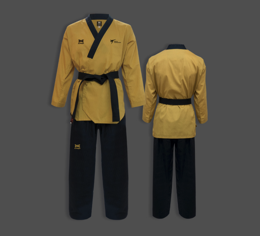 KPNP 'Grandmaster' Taekwondo Uniform – Gold/Black – World Taekwondo Approved KPNP 'Grandmaster' Taekwondo Uniform – Gold/Black – World Taekwondo Approved