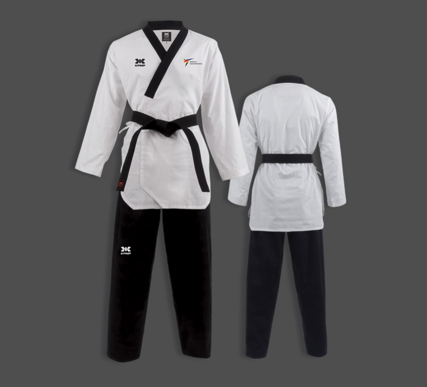KPNP 'Poomsae' Taekwondo Dobok Uniform | Dan - Men's White/Black KPNP 'Poomsae' Taekwondo Dobok Uniform | Dan - Men's White/Black
