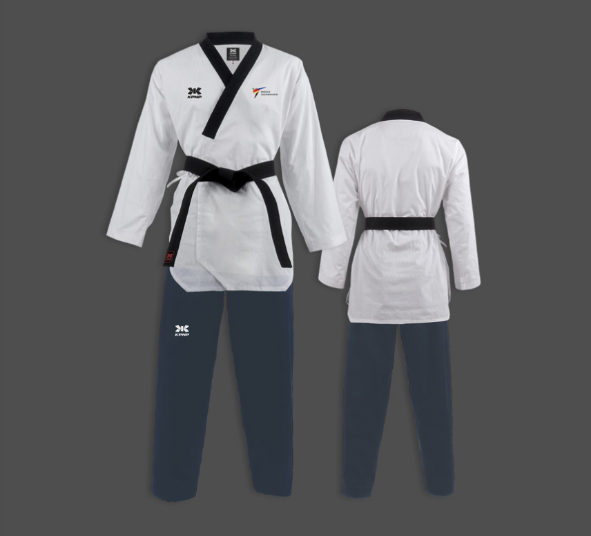Elevate Your Practice with KPNP Women's 'Poomsae' Taekwondo Uniform – Dan Grade in White/Black Elevate Your Practice with KPNP Women's 'Poomsae' Taekwondo Uniform – Dan Grade in White/Black
