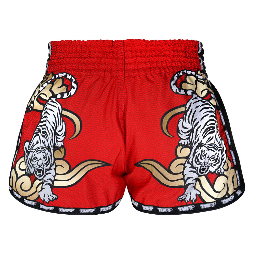 'Double TigerWithGoldTextKID' Muay Short Red 'Double TigerWithGoldTextKID' Muay Short Red