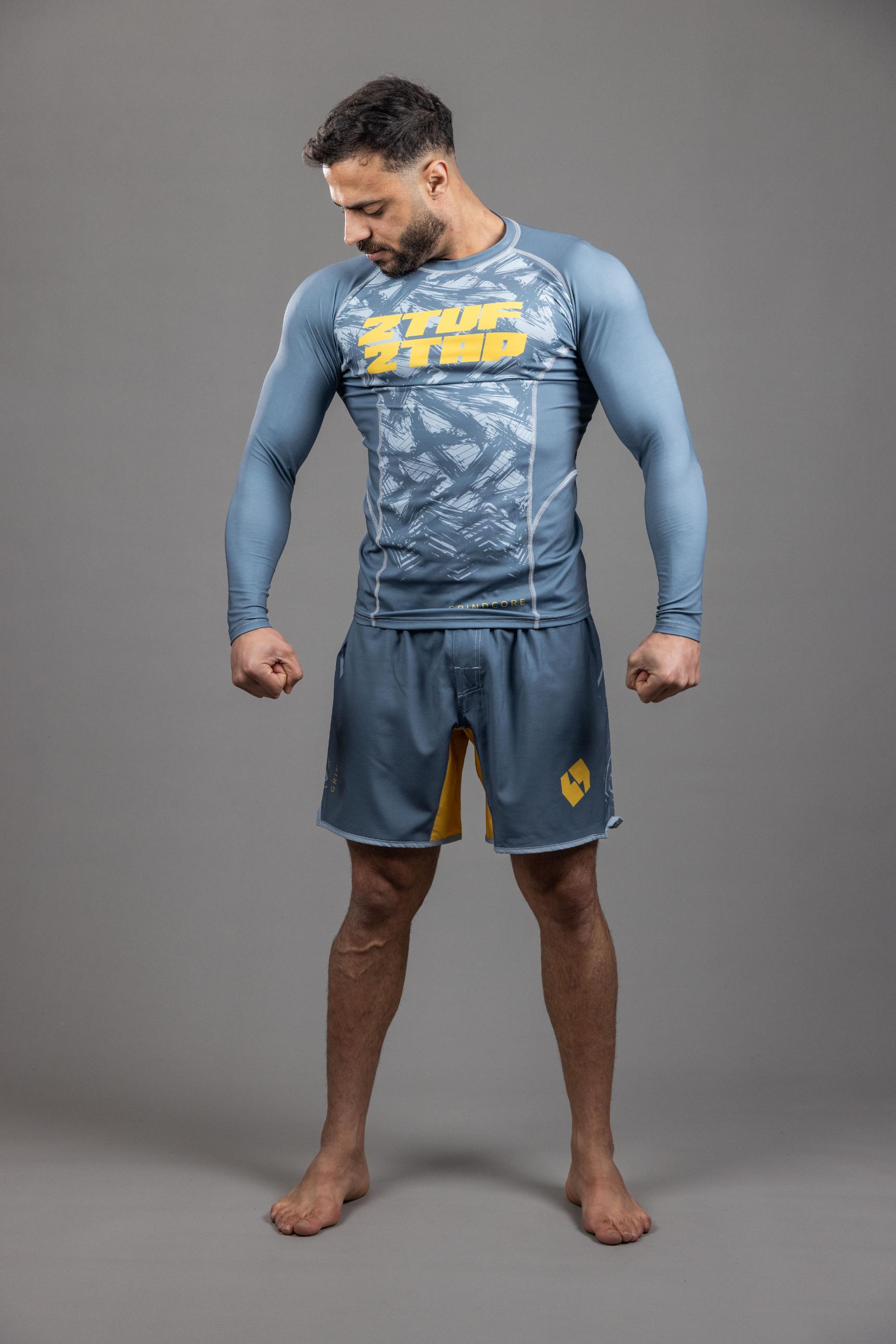 Grind Core' MMA RashGuard Top Grey Yellow Grind Core' MMA RashGuard Top Grey Yellow