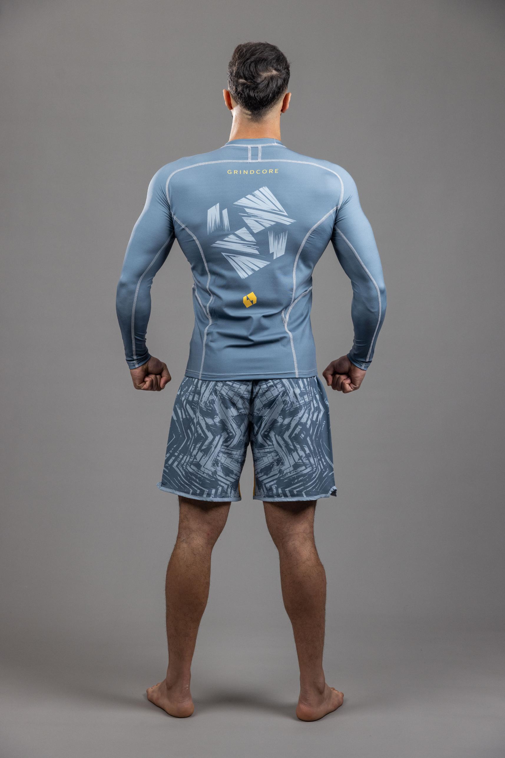 Grind Core' MMA RashGuard Top Grey Yellow Grind Core' MMA RashGuard Top Grey Yellow