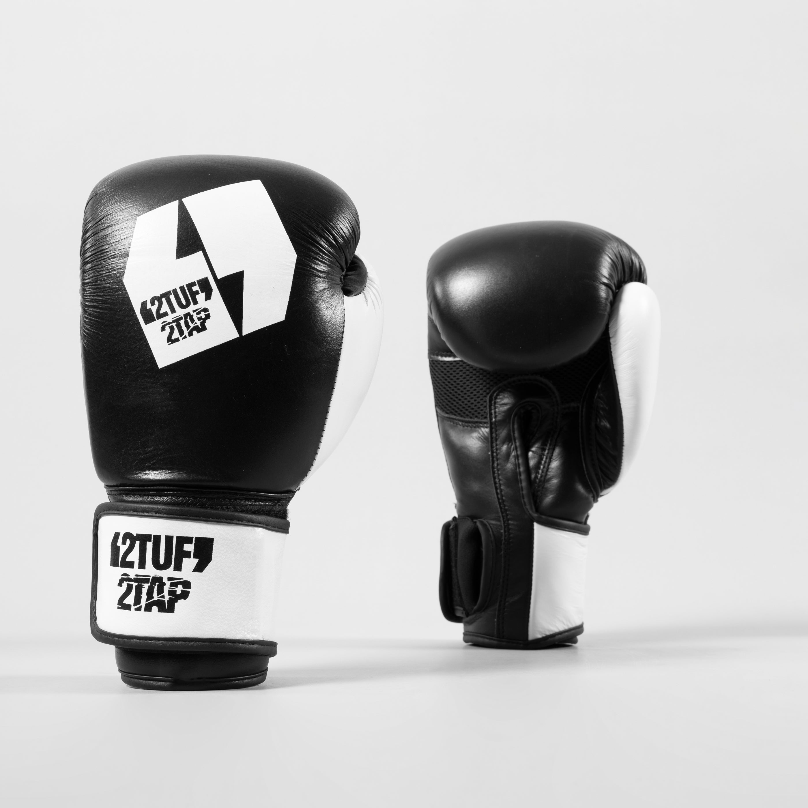 'Viktor' Professional Boxing Gloves - Cowhide Leather - Black/White 2TUF2TAP