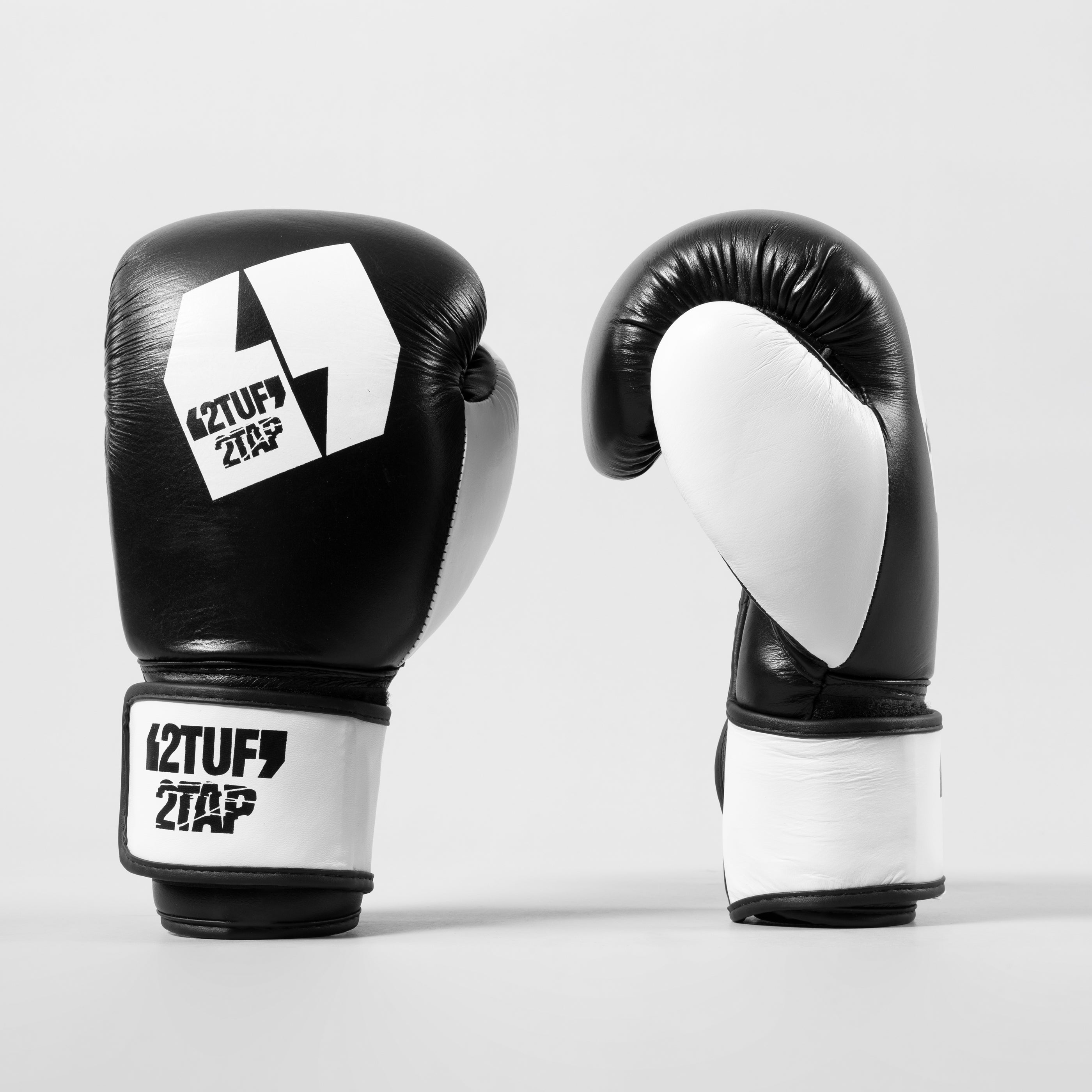 'Viktor' Professional Boxing Gloves - Cowhide Leather - Black/White 2TUF2TAP