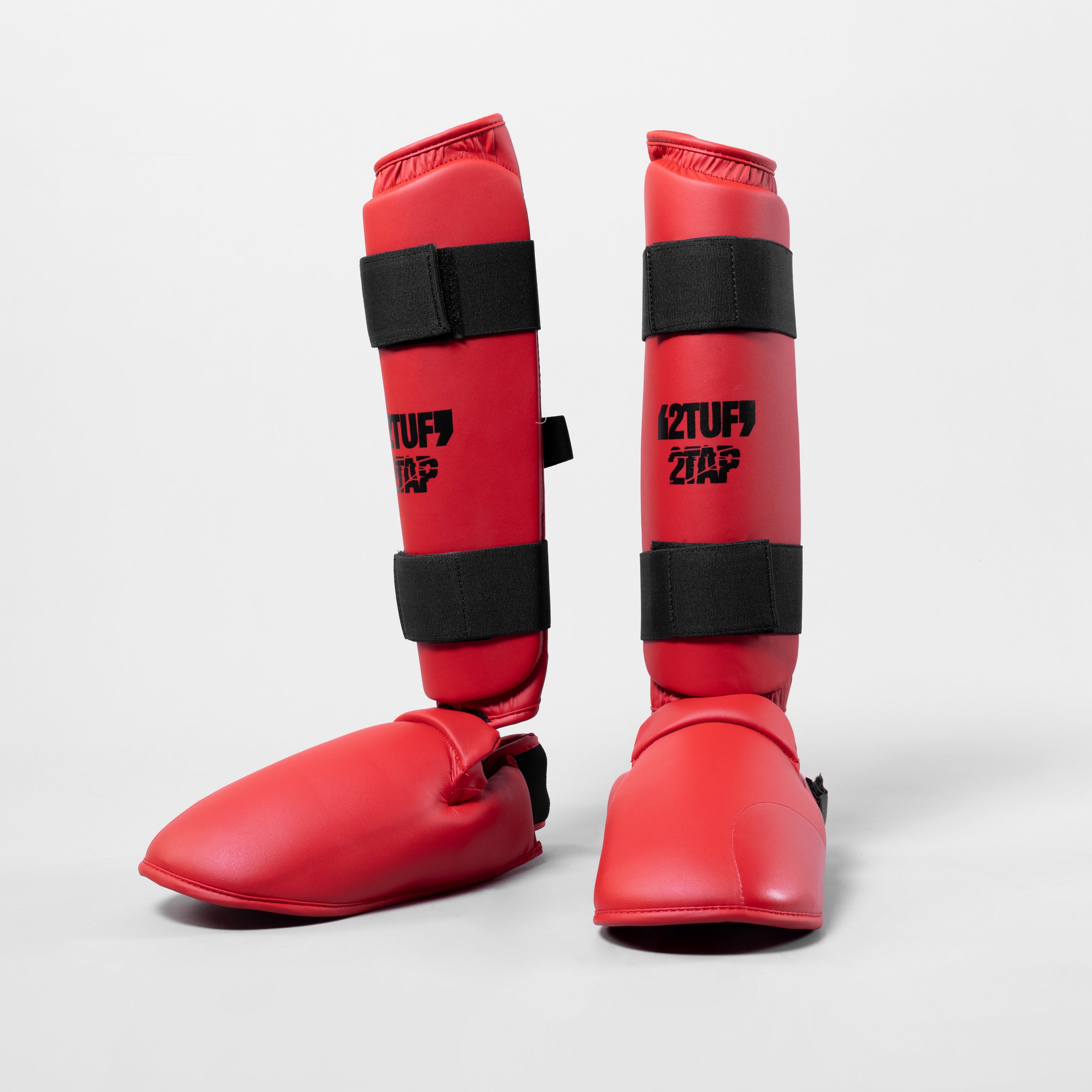 'Anzen' Karate Shin Instep Guards - Red/Black 2TUF2TAP